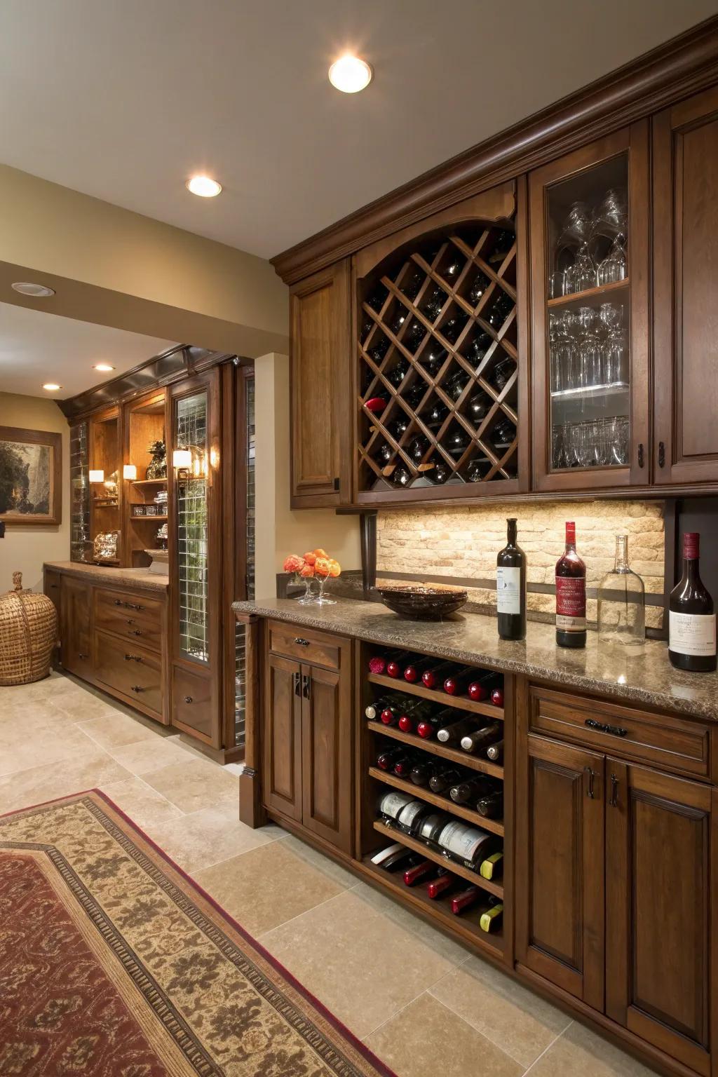 Tailored bottle displays offer functionality and style for wine enthusiasts.