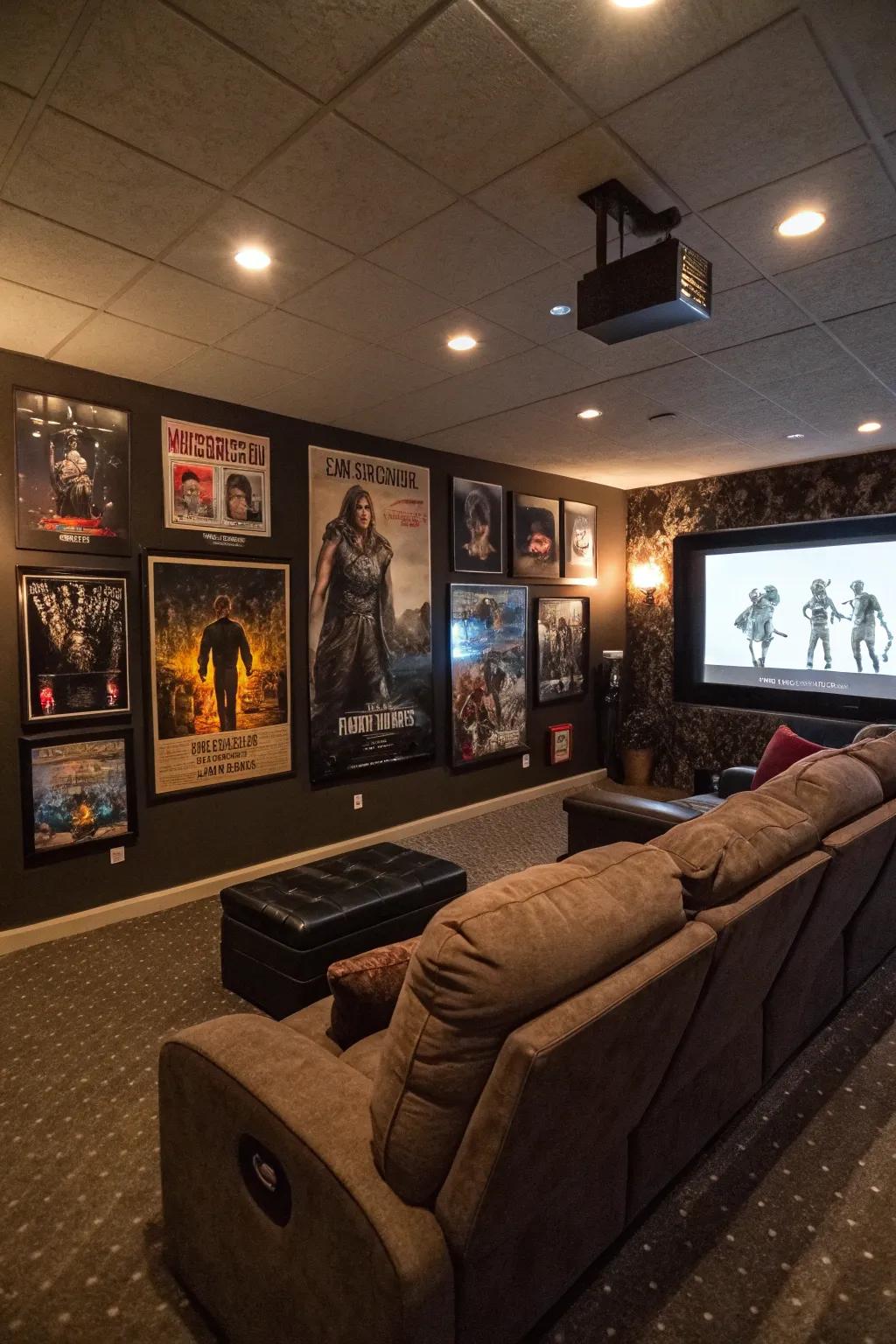 Decorated posters are an exciting way to add a personal touch to the media room.
