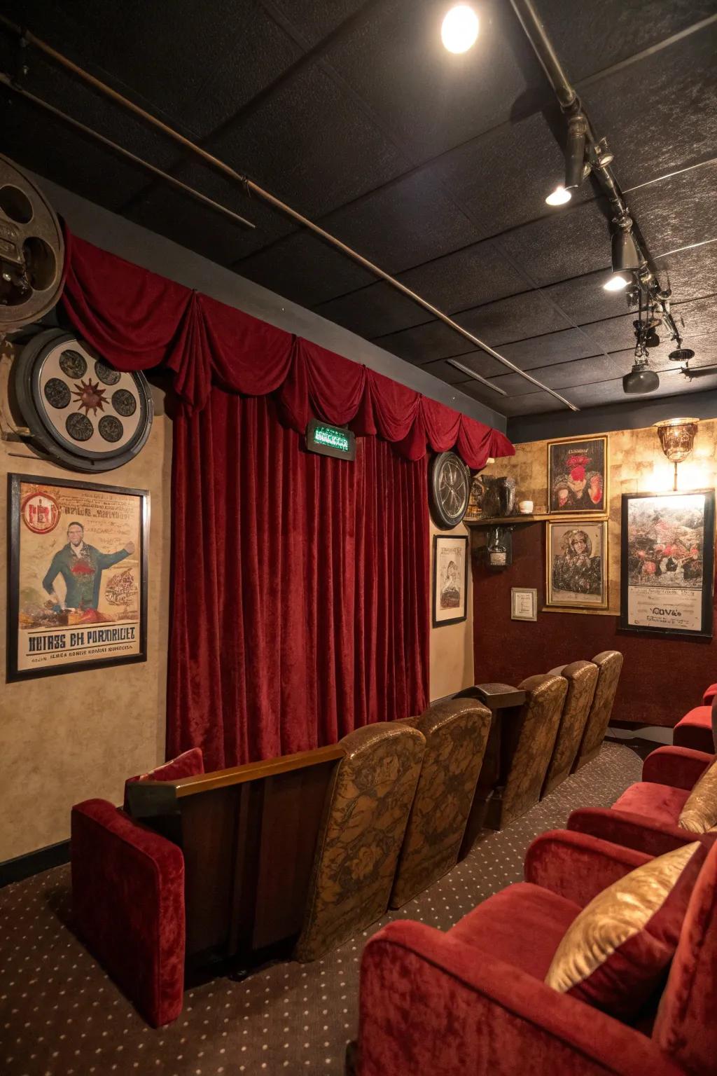 A throwback aesthetic provides a sense of nostalgia and charm within your personalized home cinema.