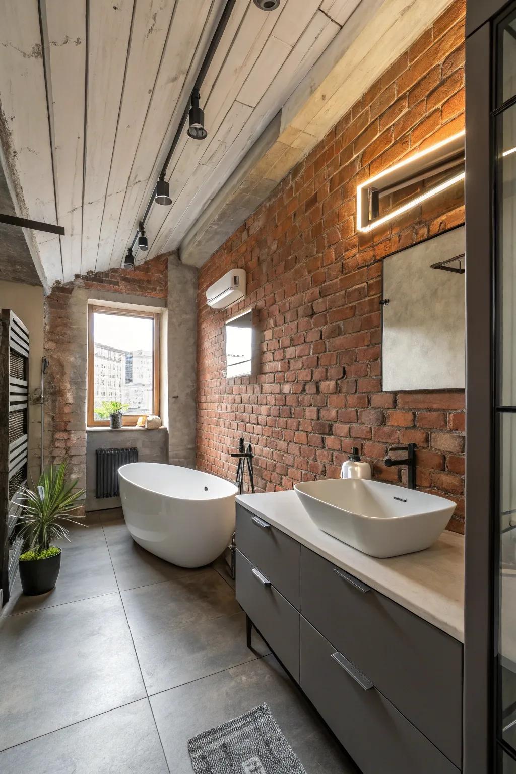 Exposed brick walls add factory style and texture.