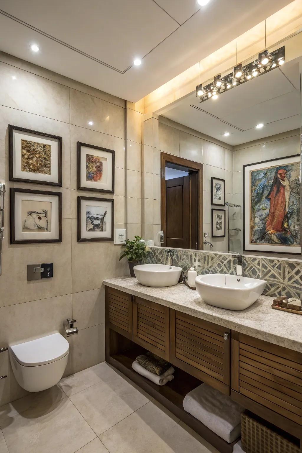 Coordinating art accentuates the elegance of fixtures.