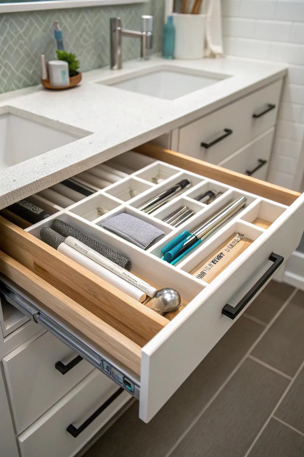 Tension rods offer flexible compartmentalization for your drawer.
