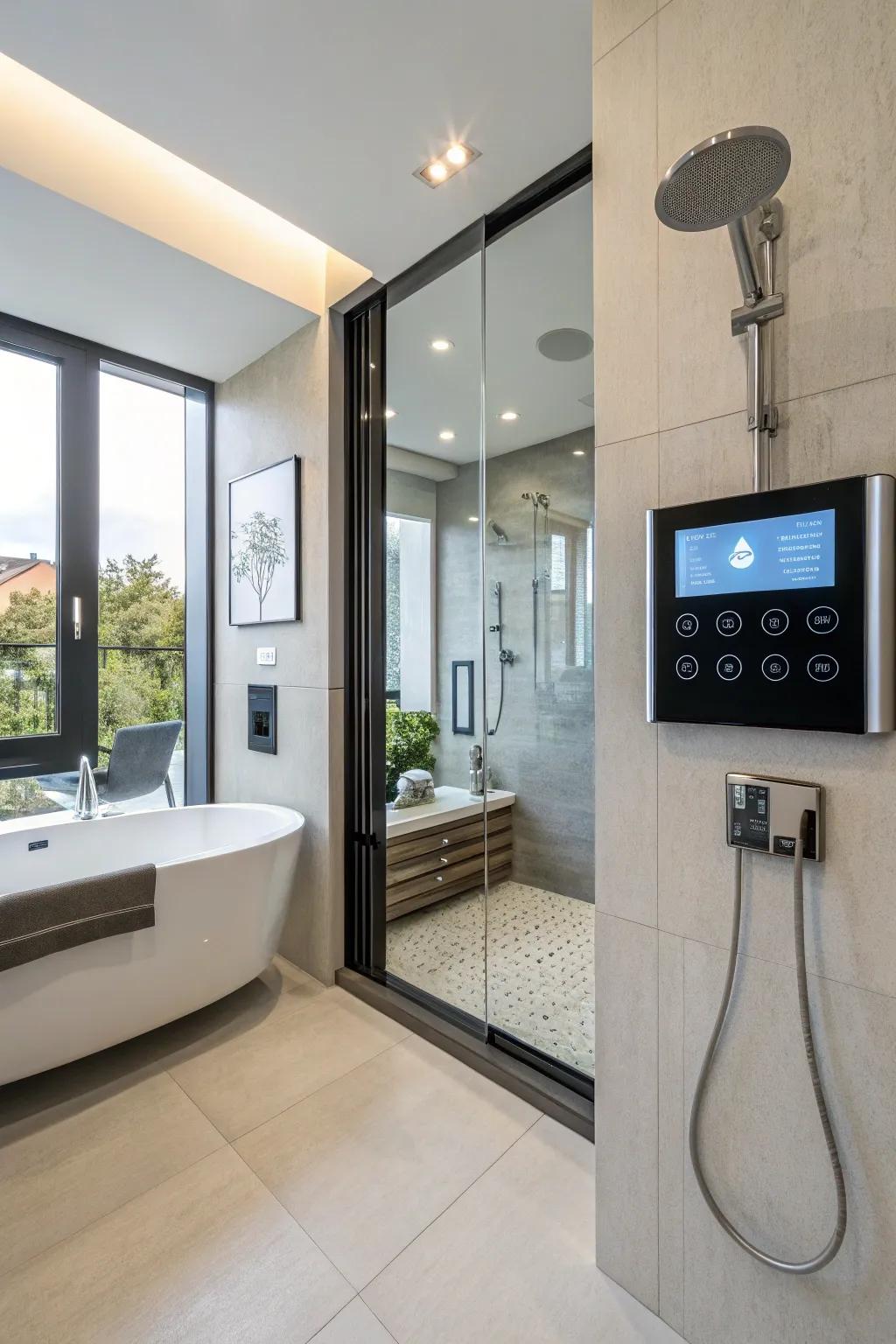 A bathroom layout that embraces the future with smart technology integration.