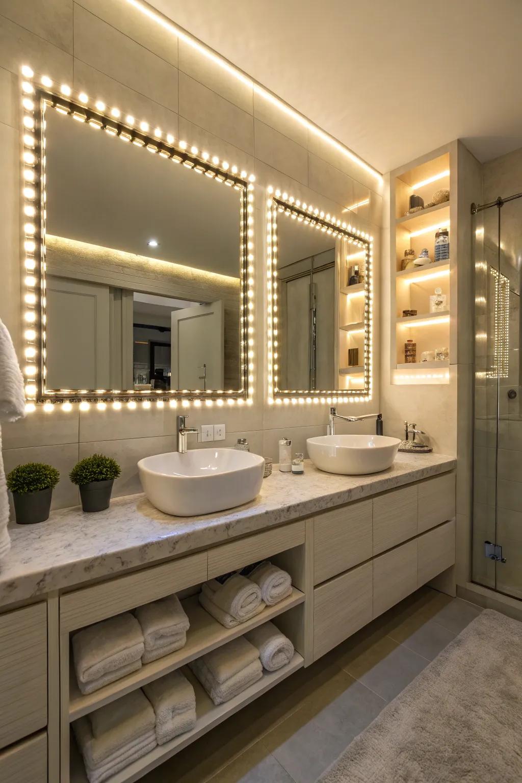 Ribbon lights provide a subtle, soothing glow.