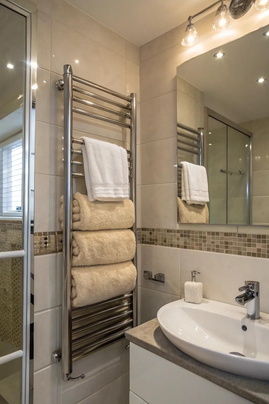 Towel warmer racks offer warmth and luxury in towel storage.