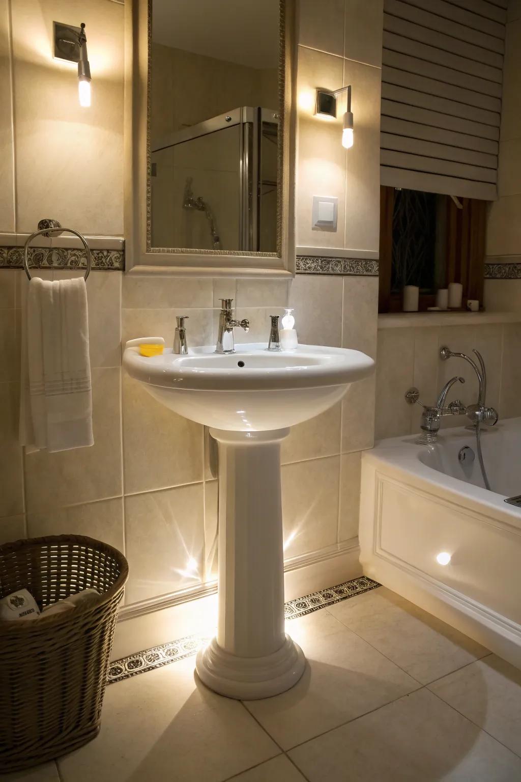 Enhance your bathroom's ambiance through highlighting lighting.