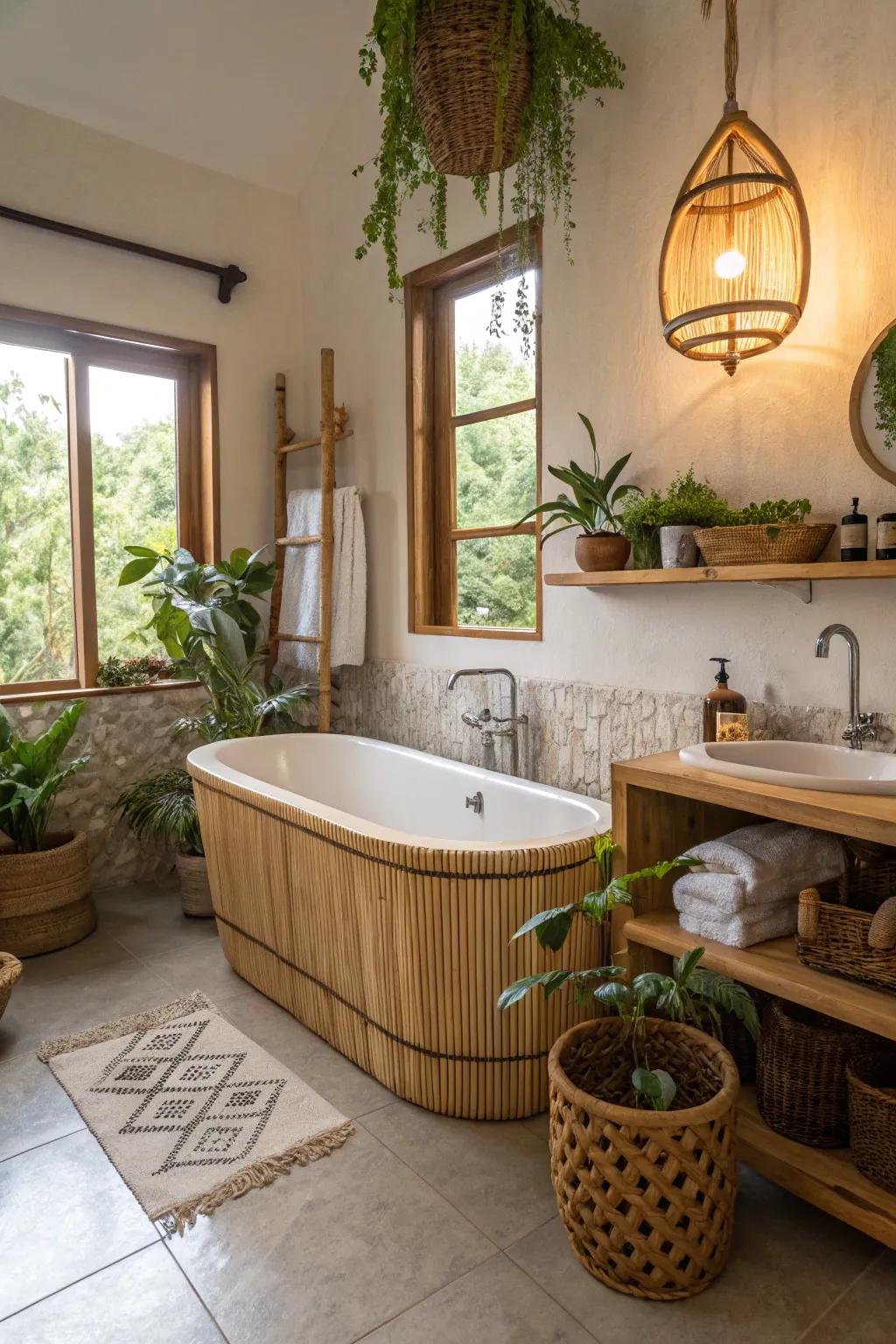 Mix sustainability and style with a bamboo bathtub frame.