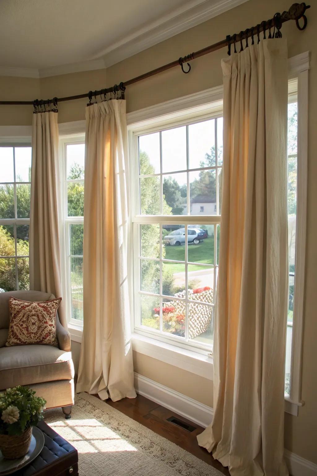 DIY curtain rods offer a personalized and creative solution for bay windows.