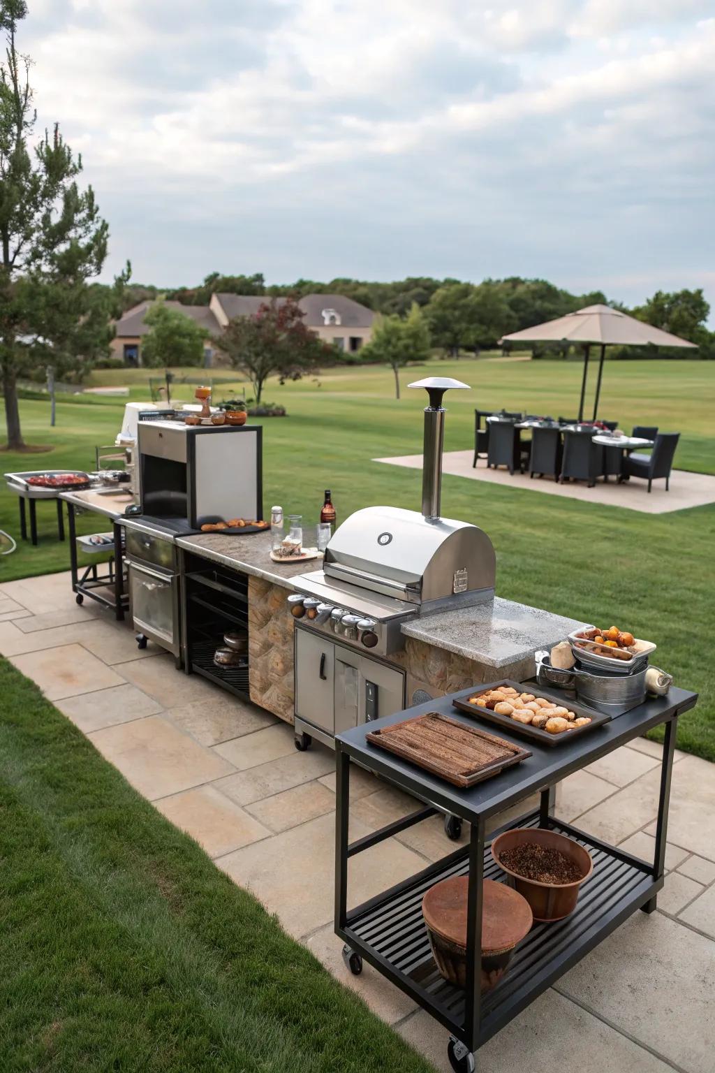 Multi-tiered grilling for versatile outdoor cooking.