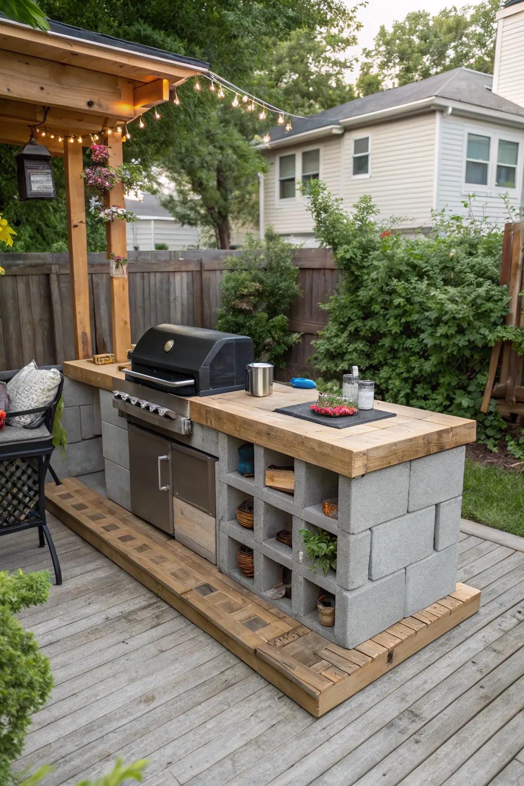 A DIY BBQ island offers a personalized and budget-friendly patio solution.