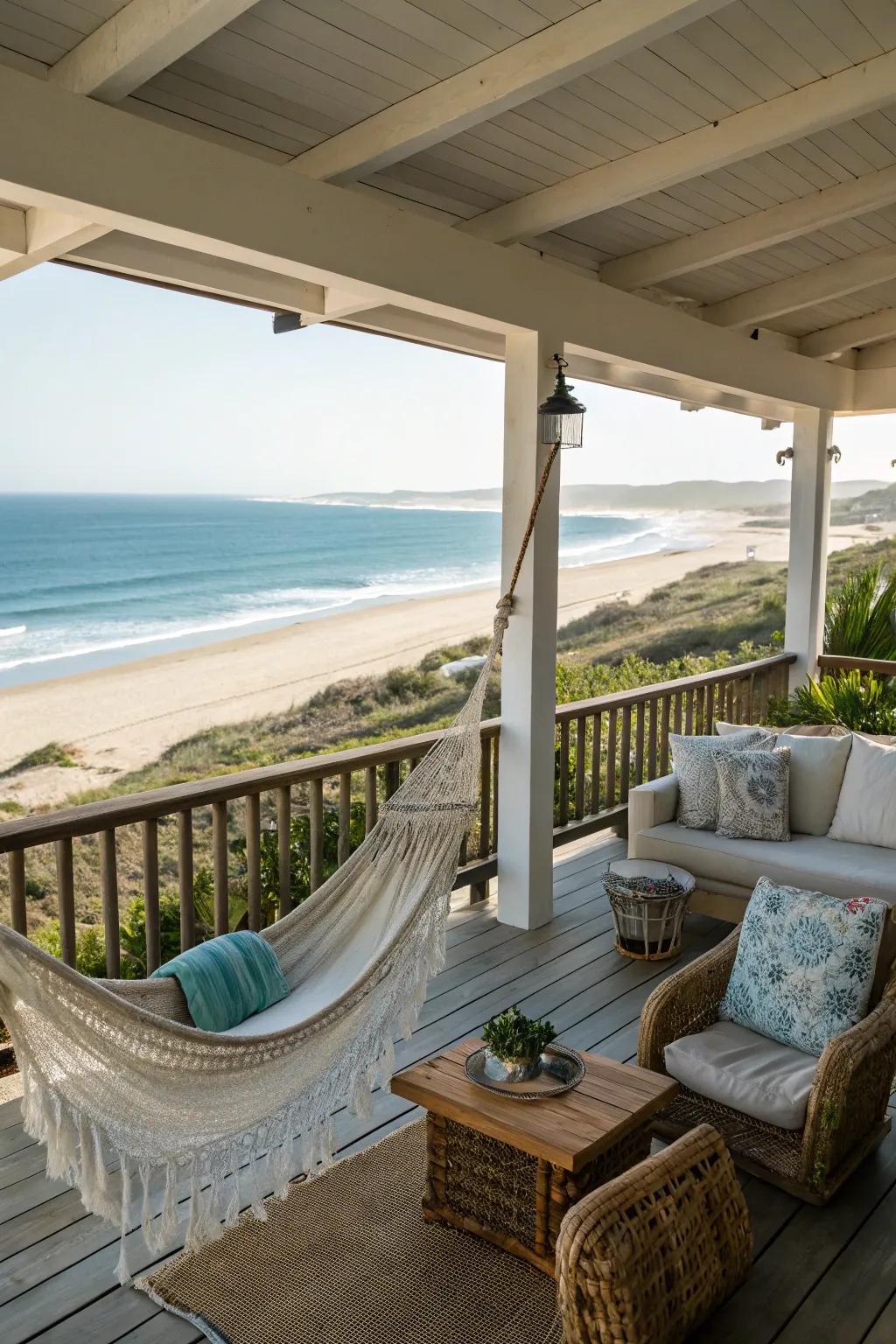 A hammock encouraging ultimate relaxation while enjoying the coastal breeze.