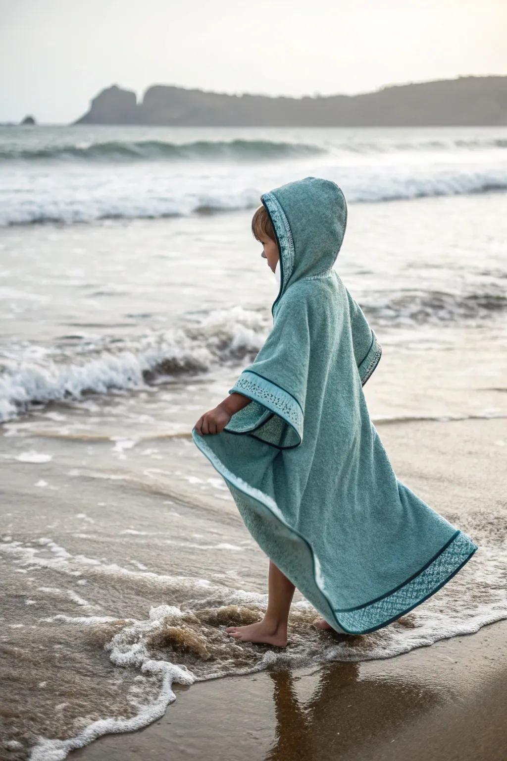 Keep warm and dry with useful textile wraps suitable for all beach visitors.