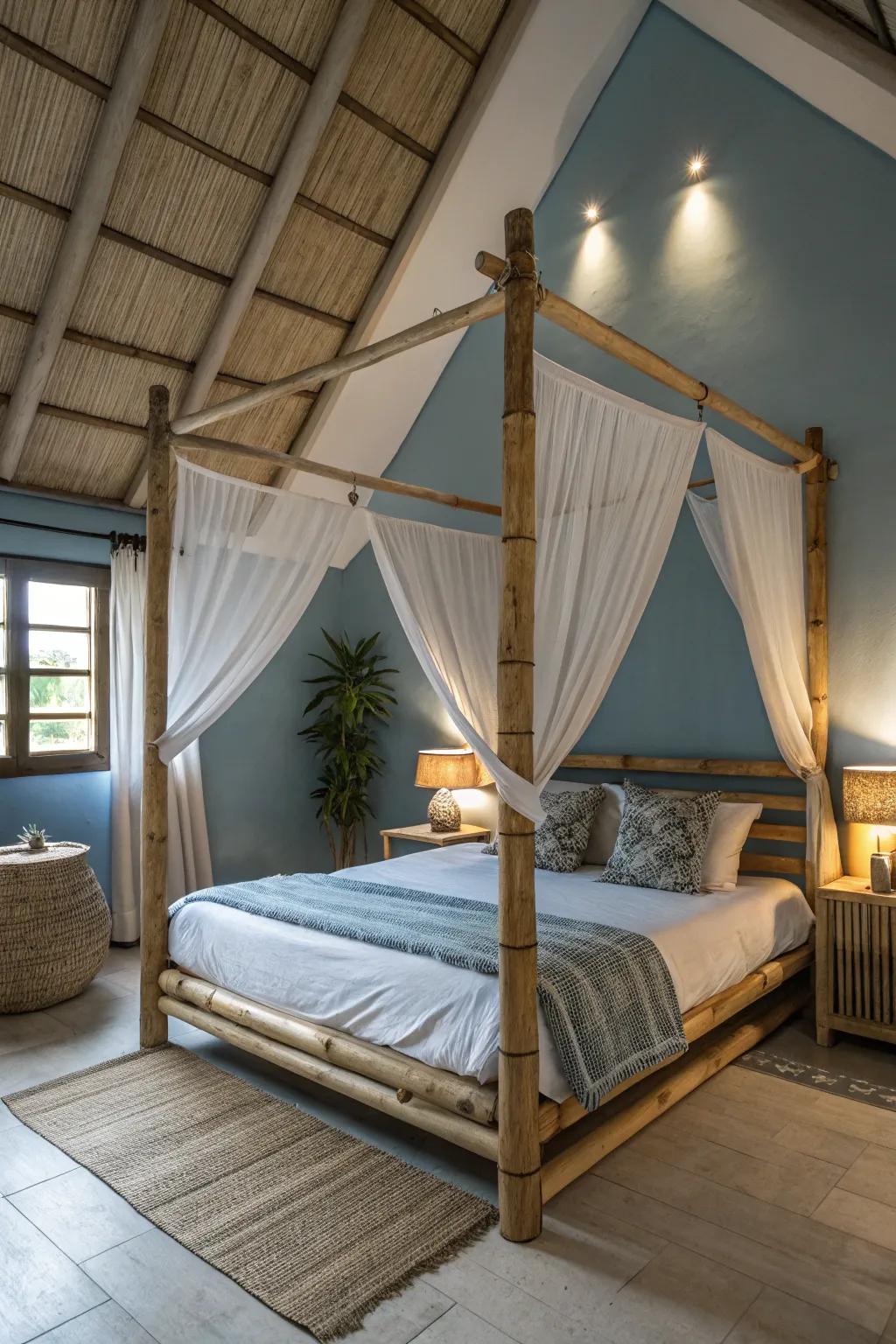 Natural materials infuse the canopy with an earthy warmth.