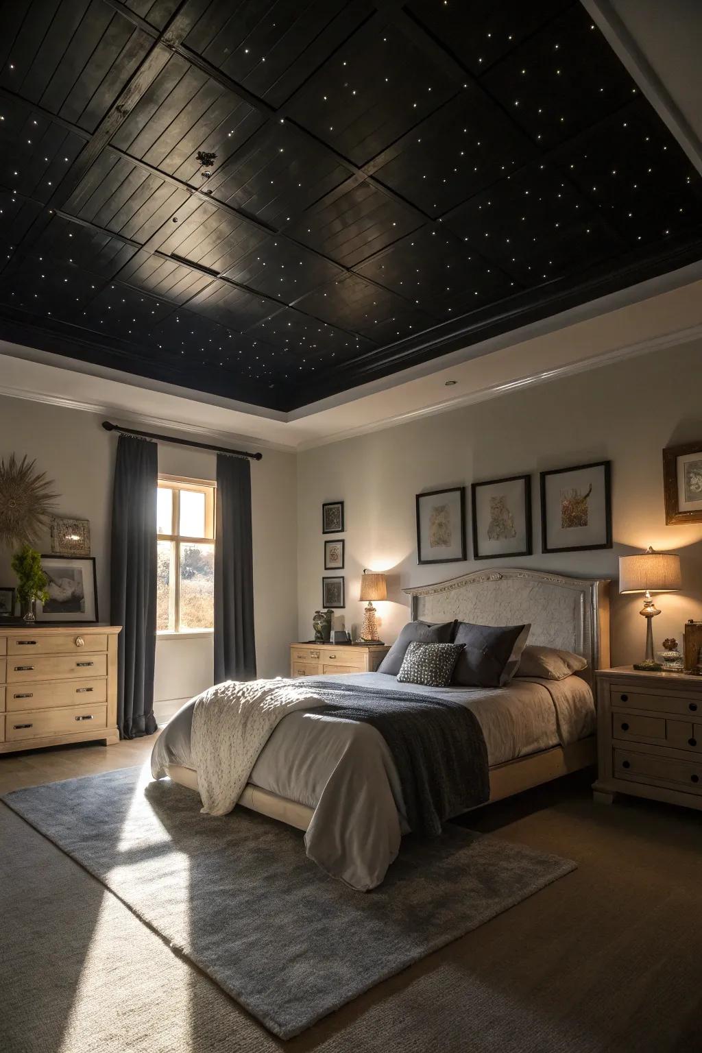 Create a bold statement with a black ceiling.