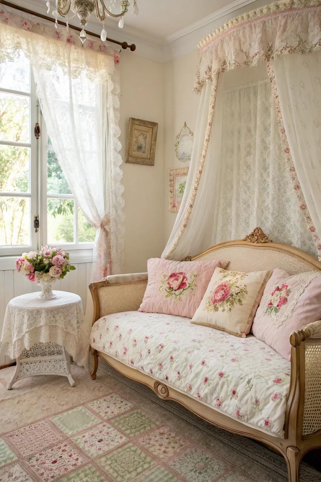 A French style seating in a bedroom.