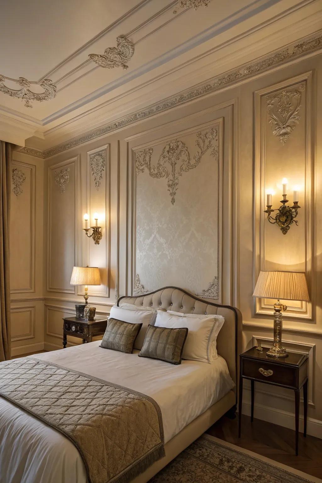 Wall trim adds a classic touch to any bedroom decor.