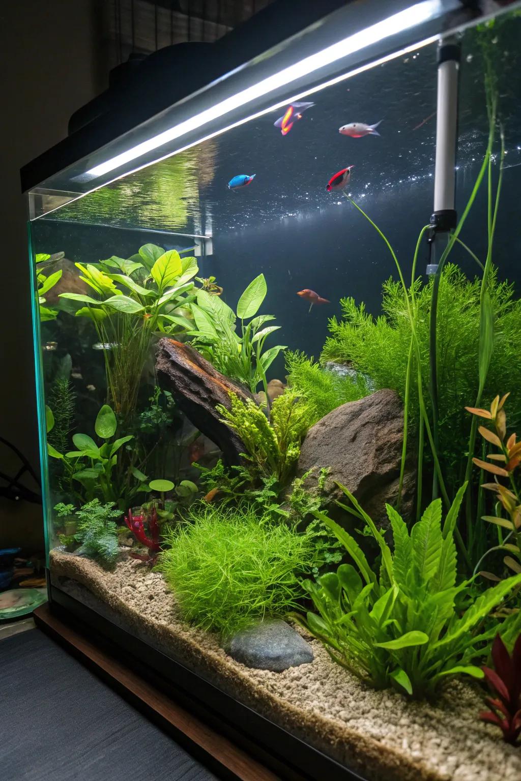 Submarine botanical gardens convey profundity and assortment to your aquarium.