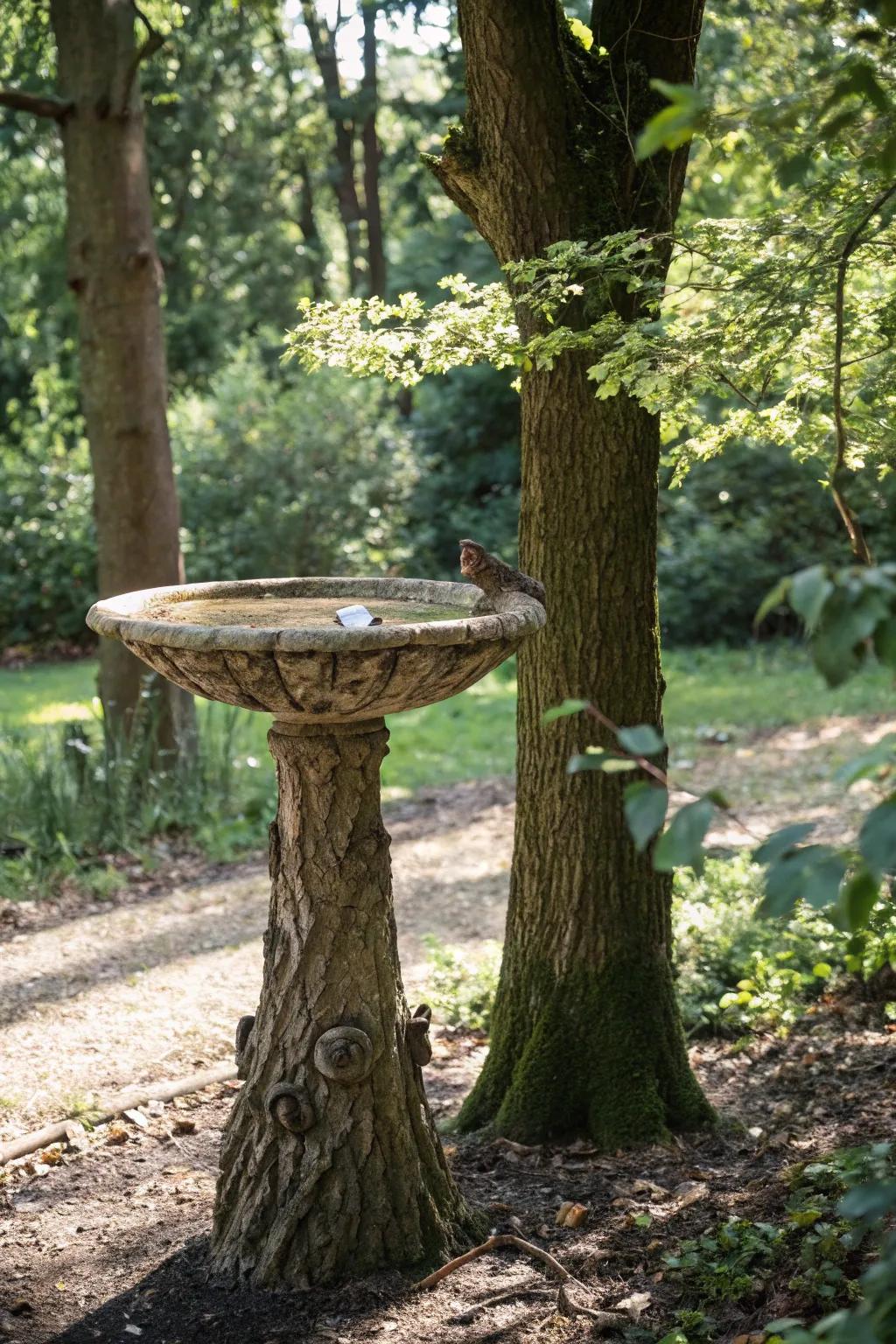An arboreal torso bird watering spot synchronizing with the authentic panorama.