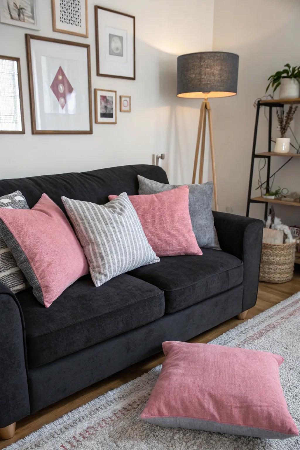 Contrasting seat cushions add dimension and visual intrigue.