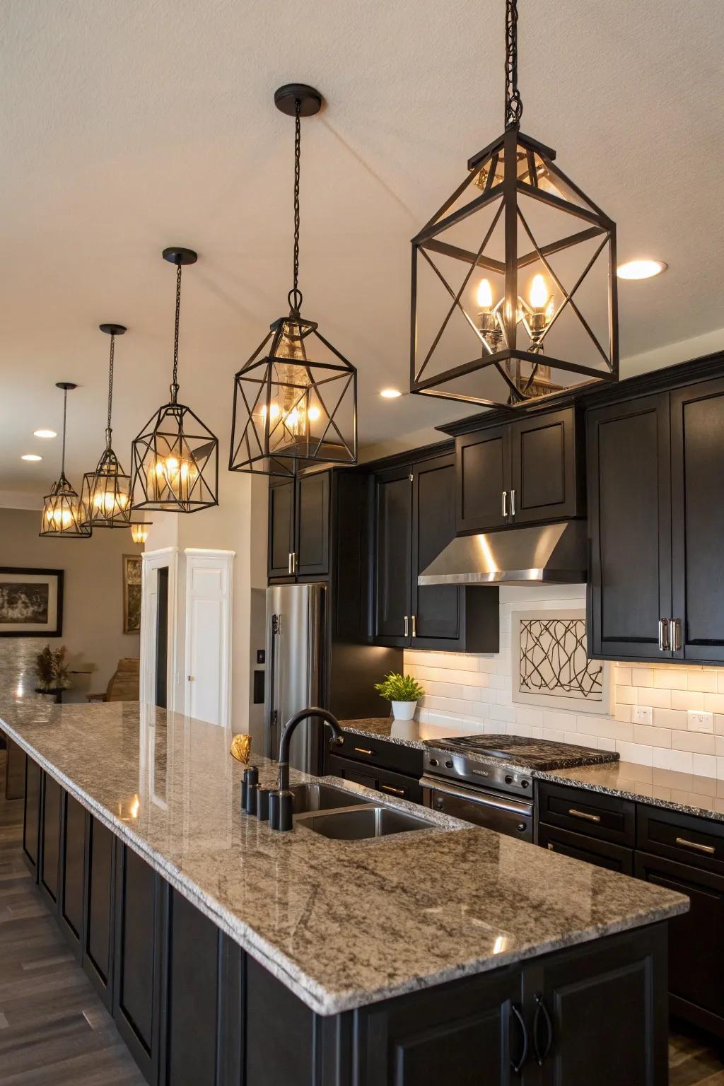 Unified metallic accents unify the kitchen design.