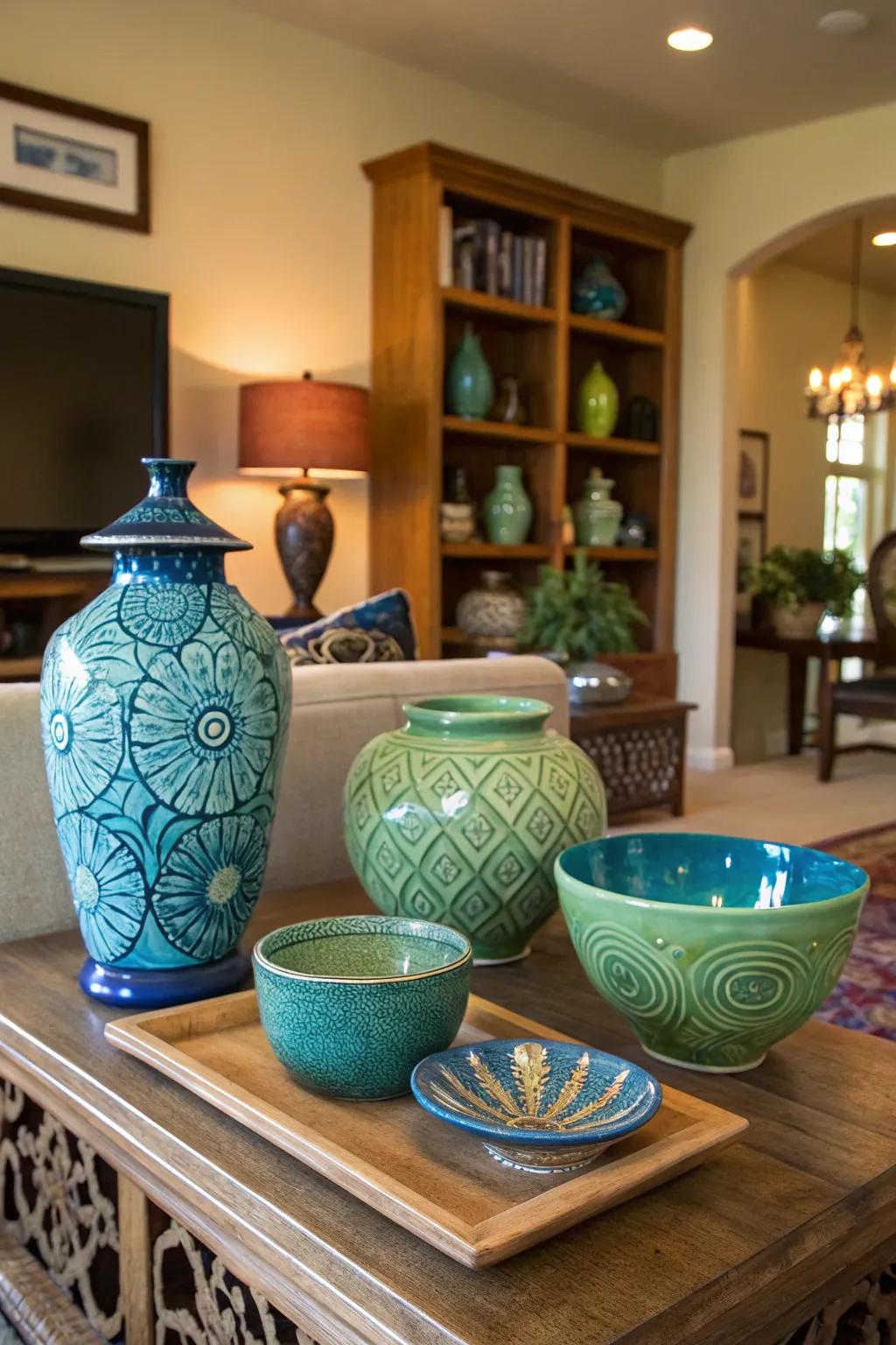 Artisan pieces contribute distinctiveness and function as conversation starters.