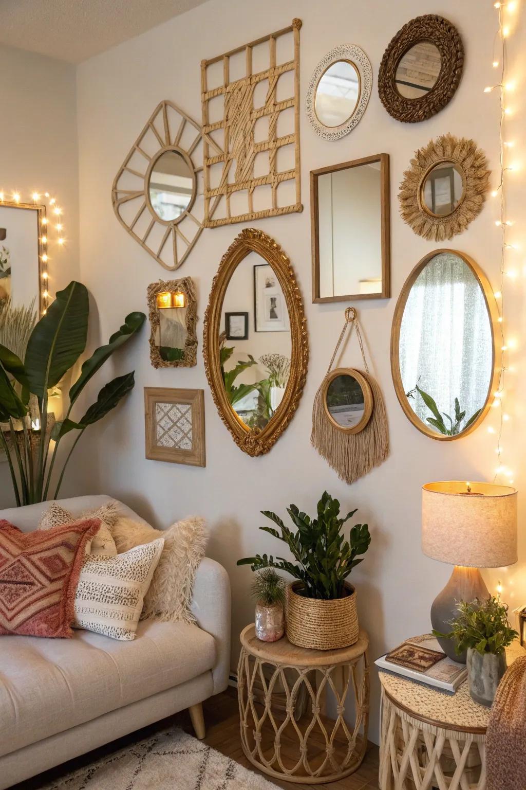 A looking glass display adds dimension and glam to the design.