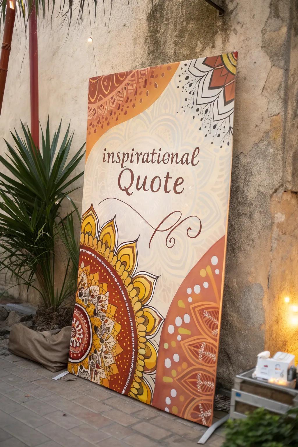 A boho painting that combines inspirational words with artistic flair.