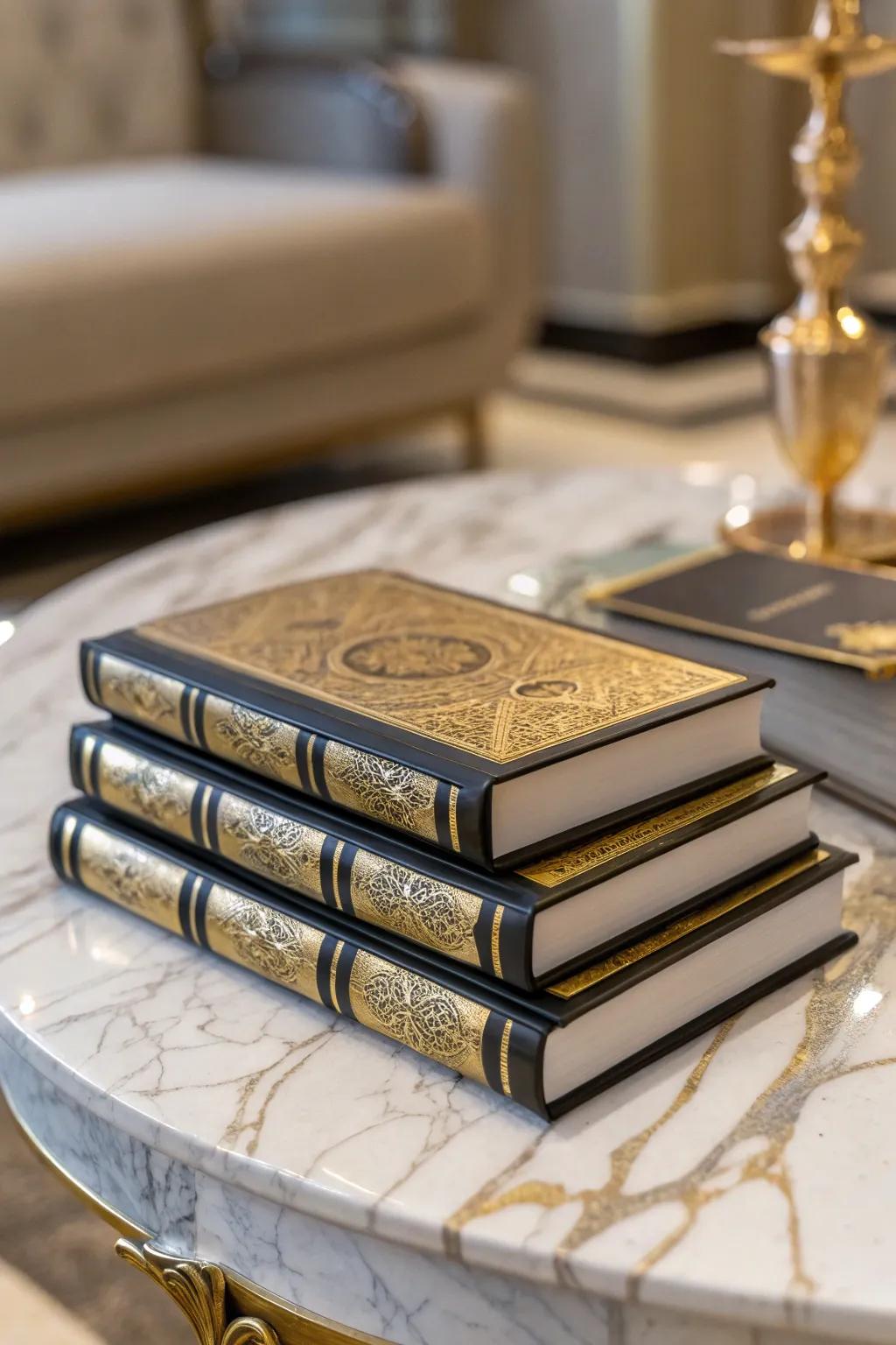 Gold accents bring a touch of elegance to book covers.