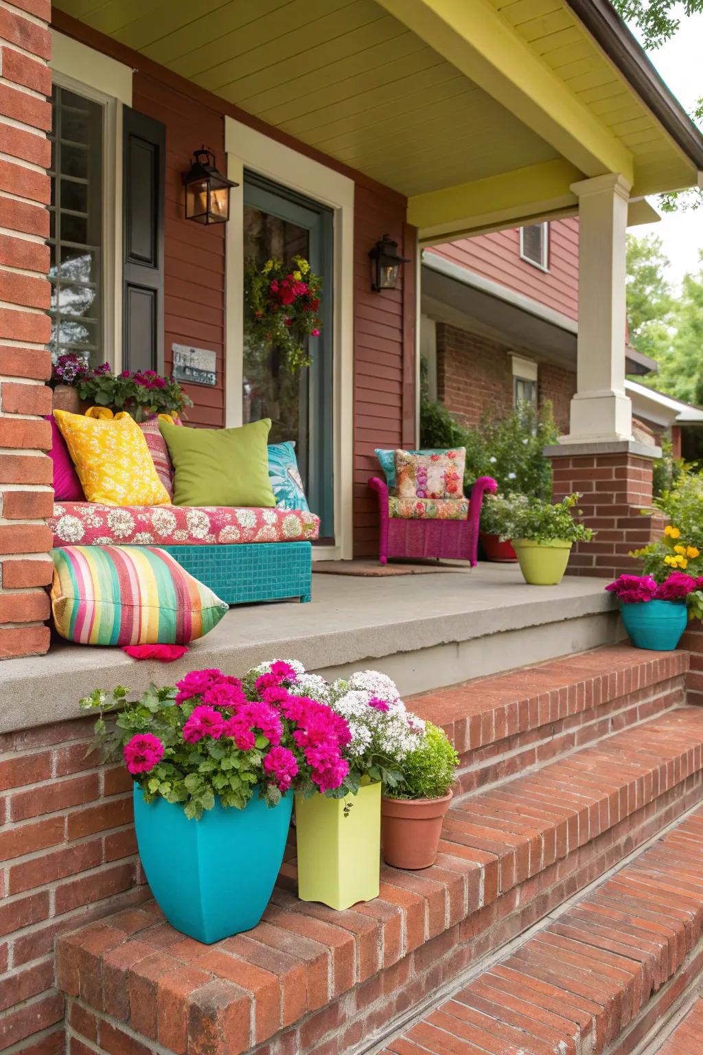 Striking color highlights infuse energy and charm into this welcoming porch.