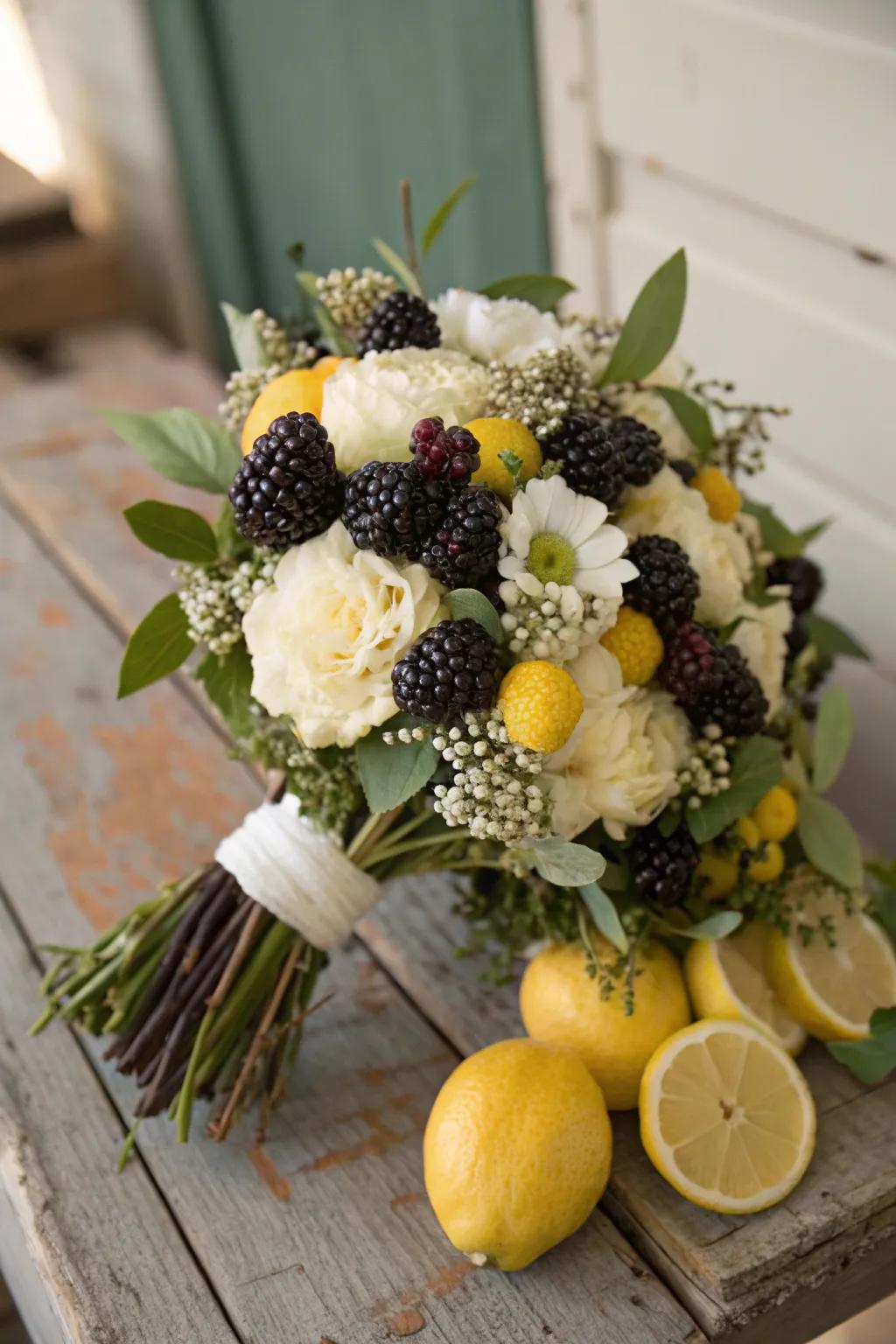 A playful arrangement featuring surprising fruity elements.