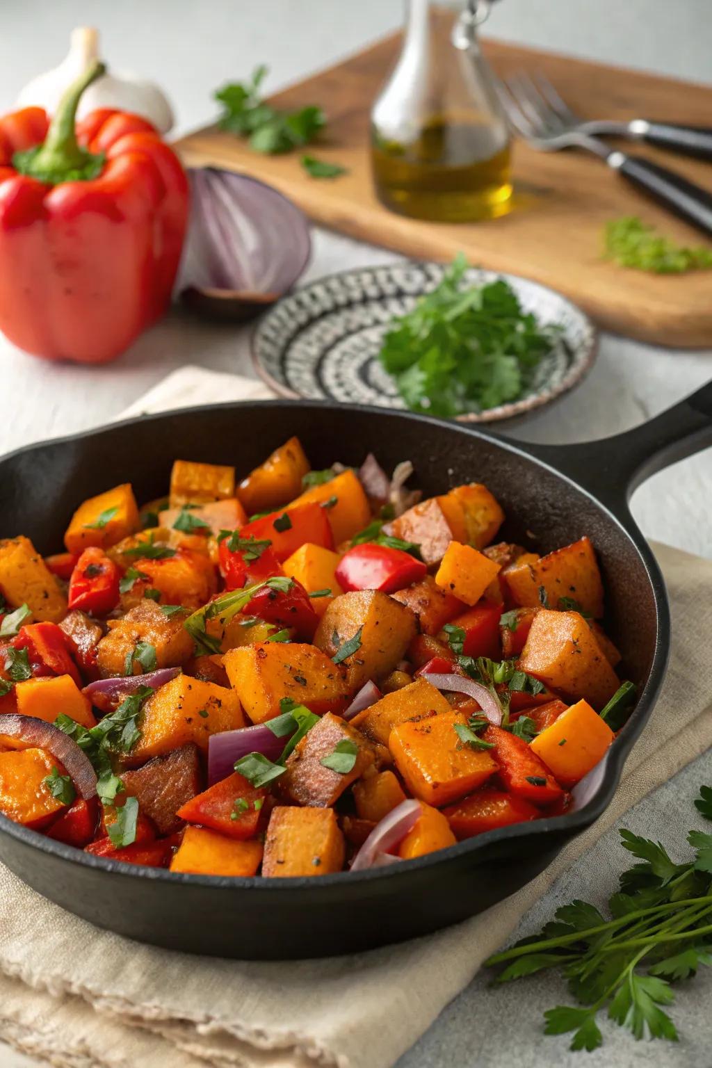Root vegetable medley: a hearty and vibrant brunch dish.