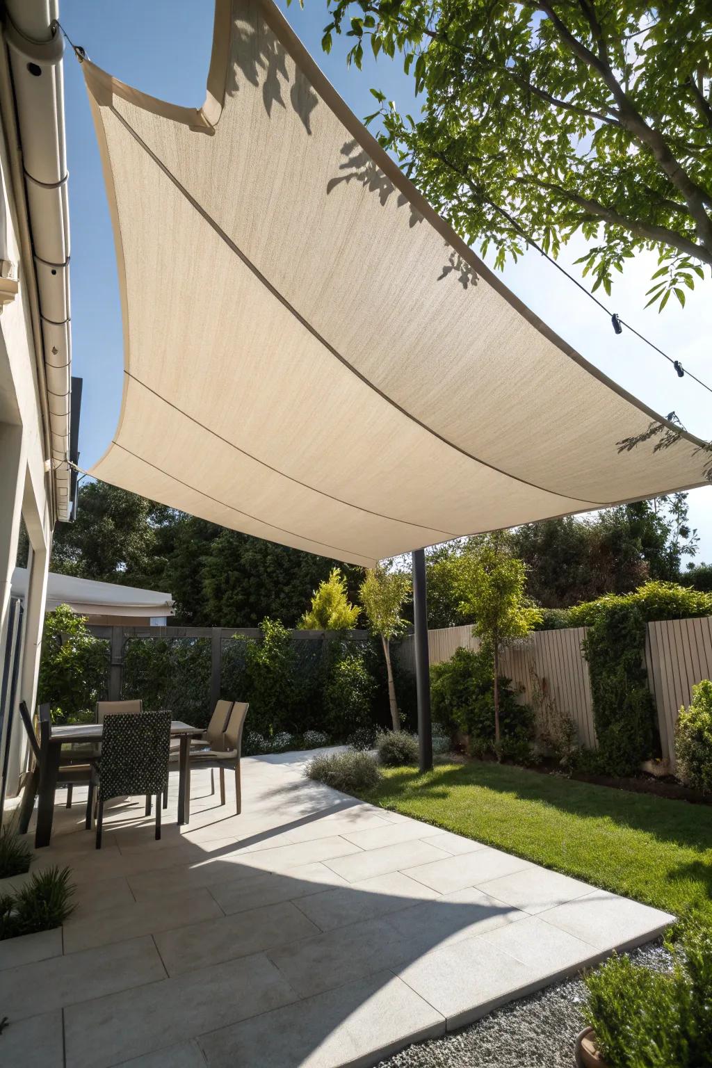 Transform your backyard with a sleek and modern shade sail&mdash;where style meets functionality.