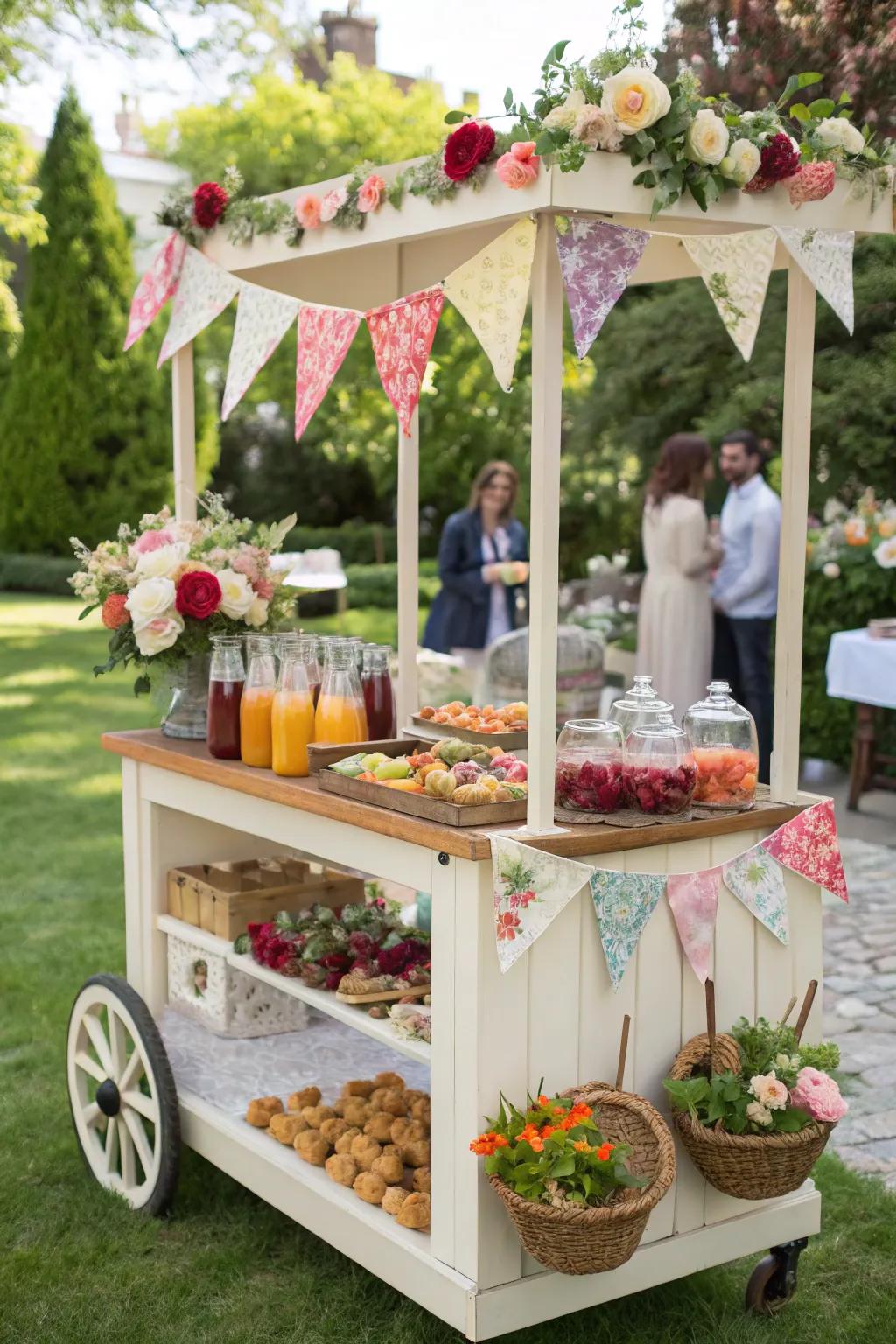 A mobile station brings both charm and functionality to outdoor buffet settings.