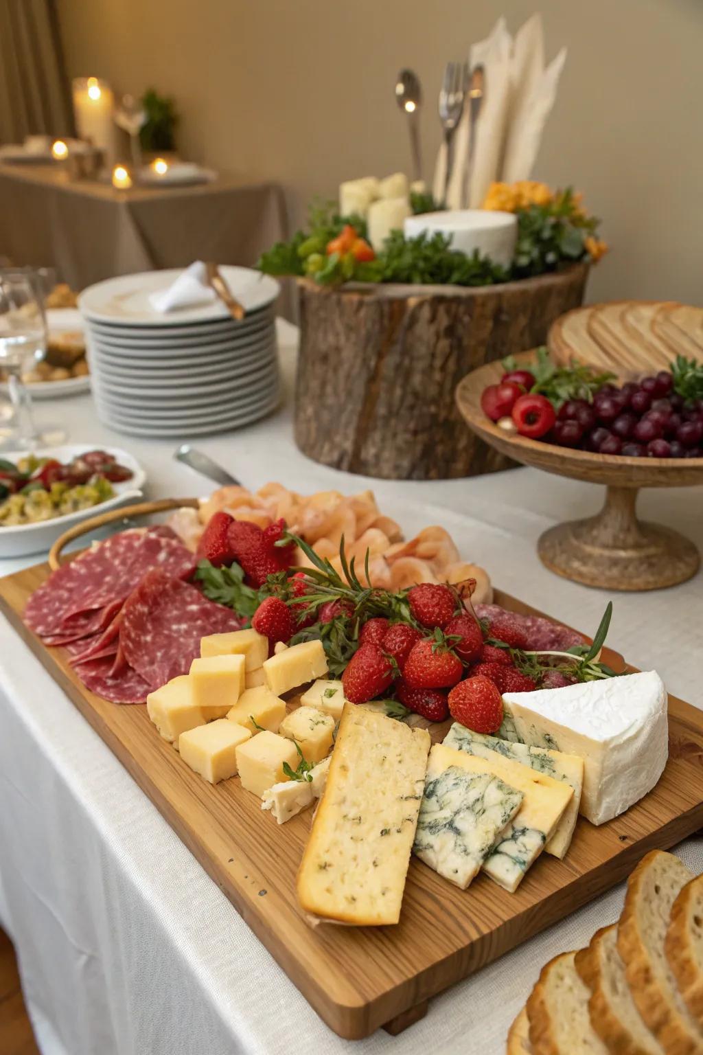 A cheese and charcuterie board adds gourmet flair to your buffet.