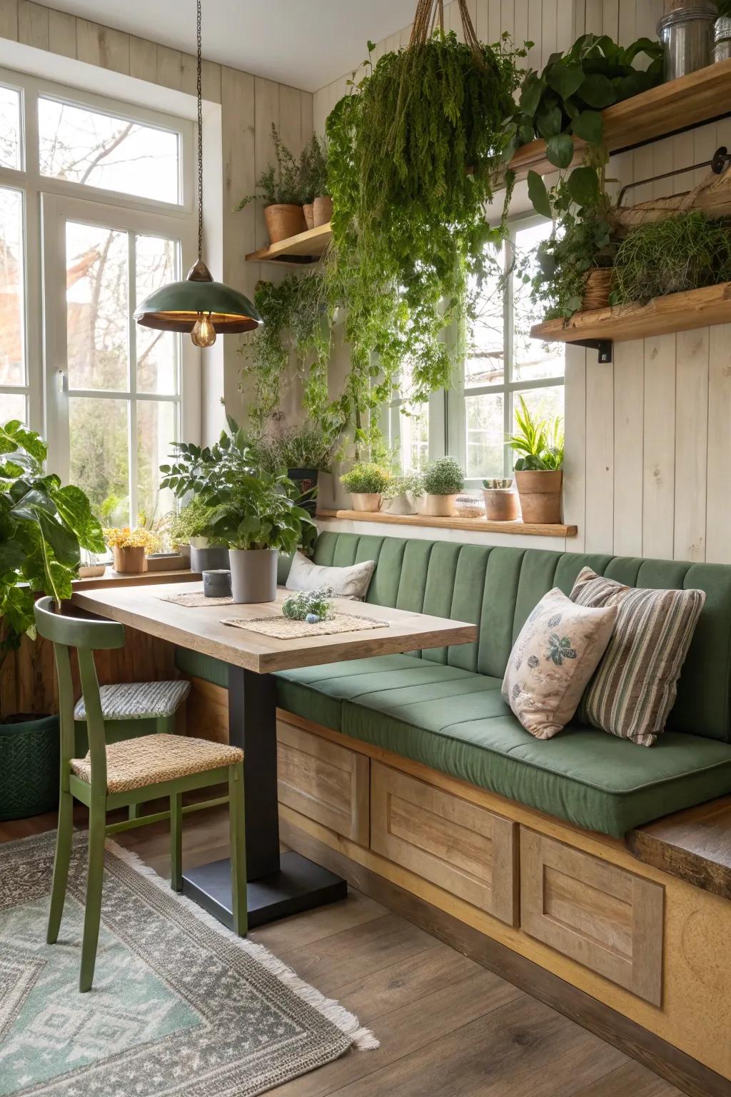 Embracing eco-conscious decisions for a sustainable kitchen banquette.