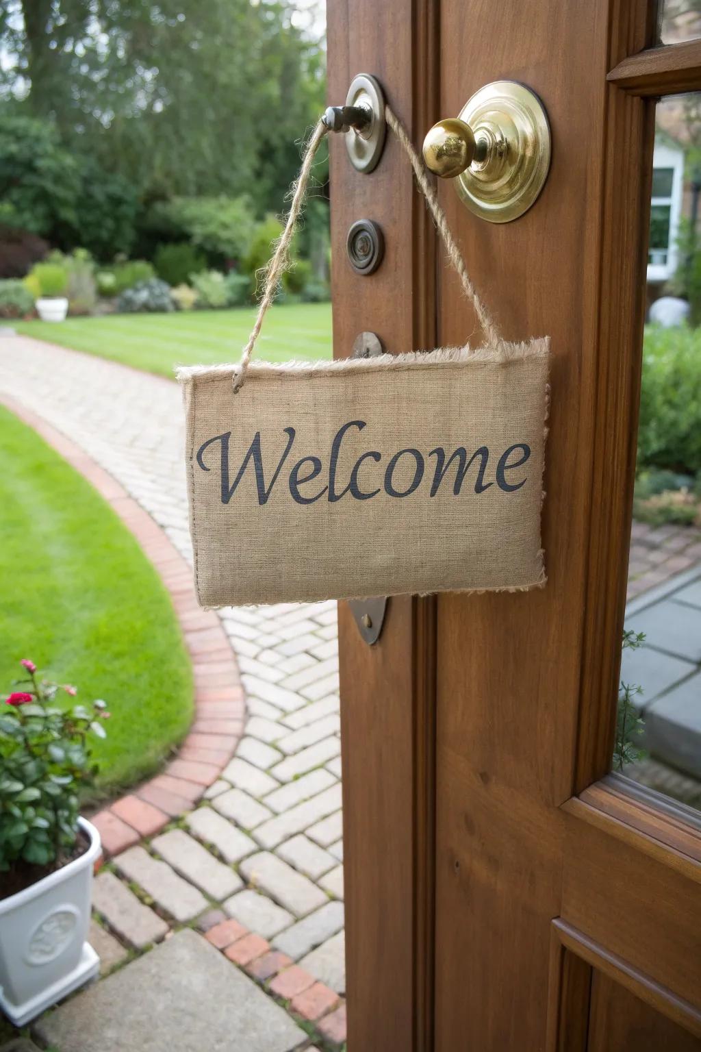 Infuse a personal touch with hessian doorway greetings.