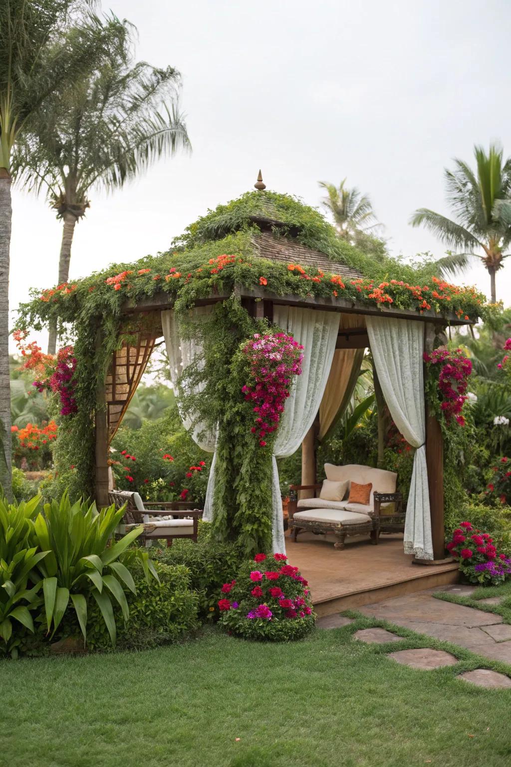 A vibrant nursery cabana enveloped by natural greenery.