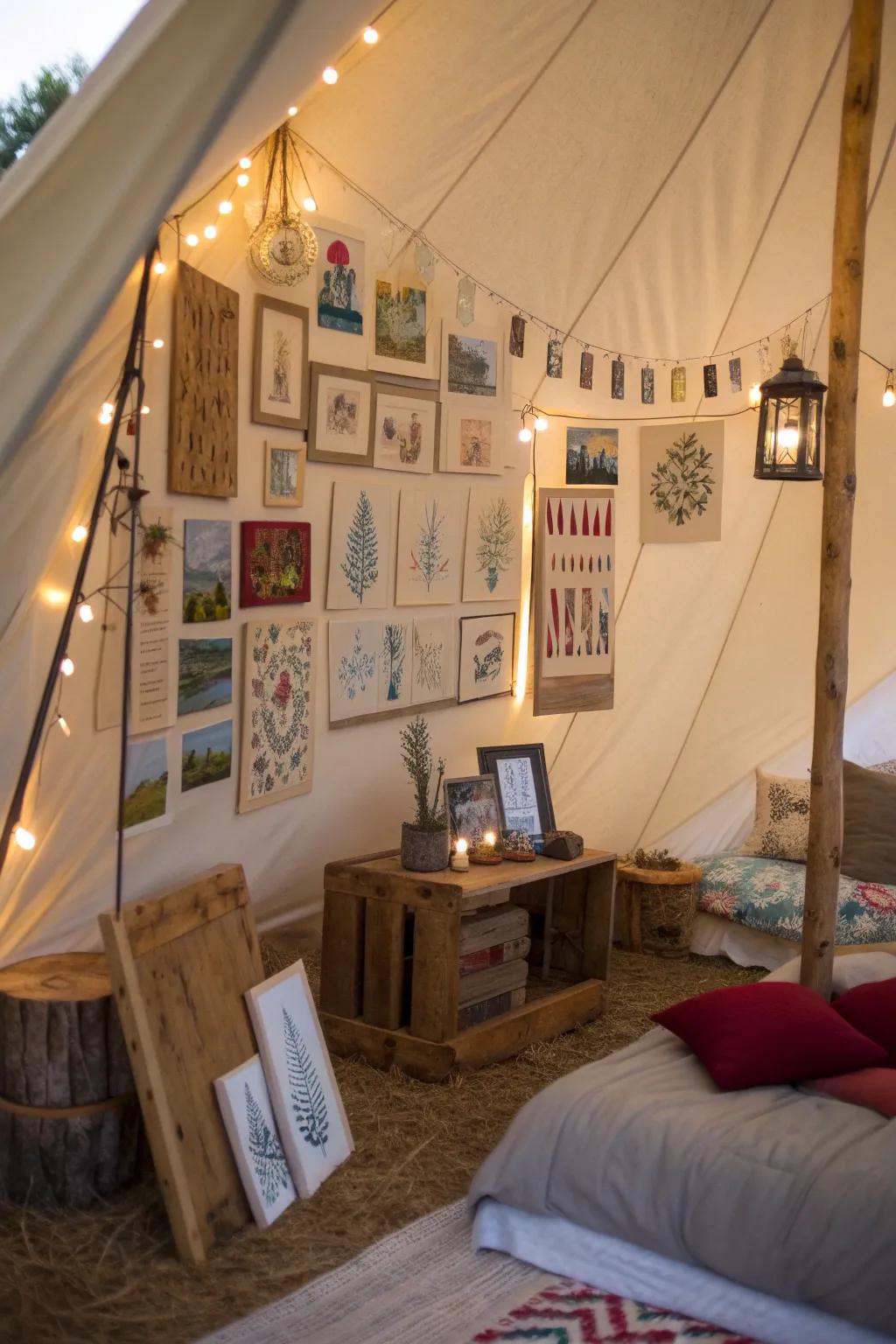 Motivate ingenuity via artful displays within your tent.