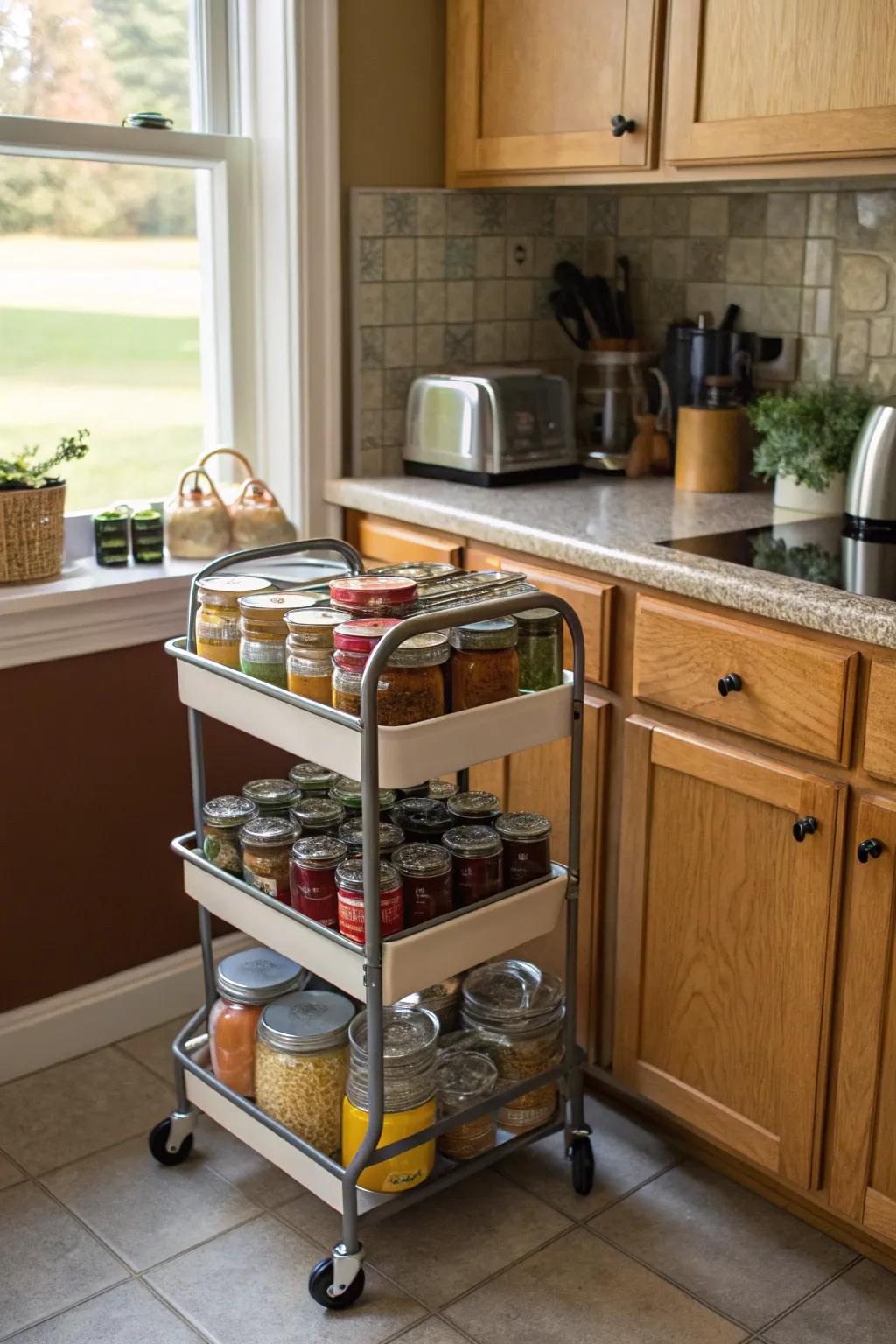 Move easily with a cart for your jars.