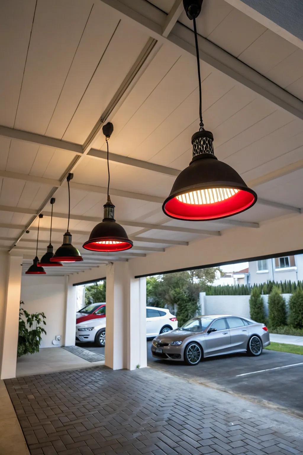 Pendant lights craft a bold statement in your carport.