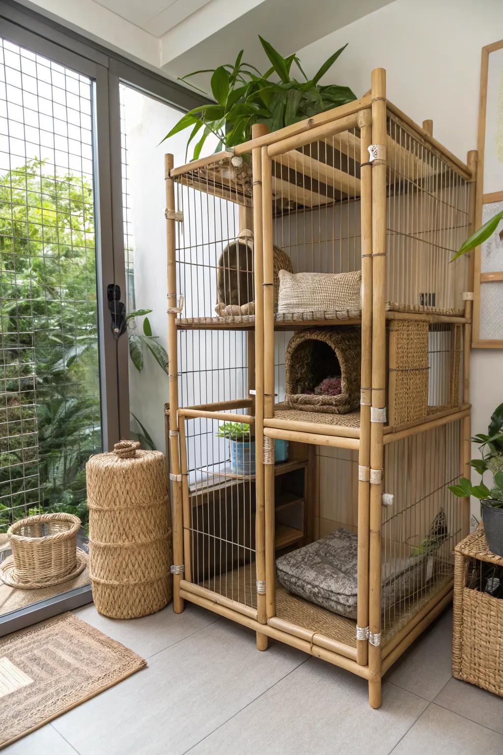 Green hardware enhances the cat space with sustainability.