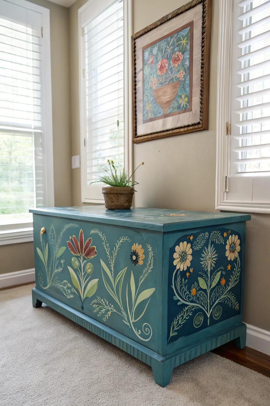 A cedar chest with an original paint scheme turns into an arresting art piece.