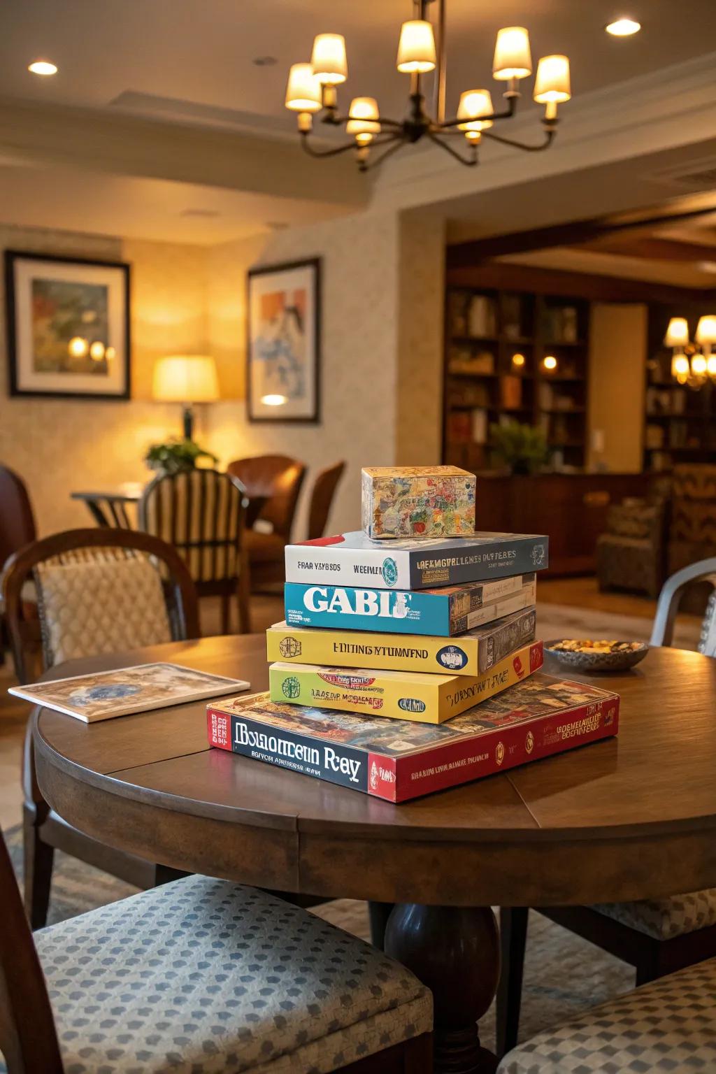 Games as centerpieces make for entertaining and engaging table settings.