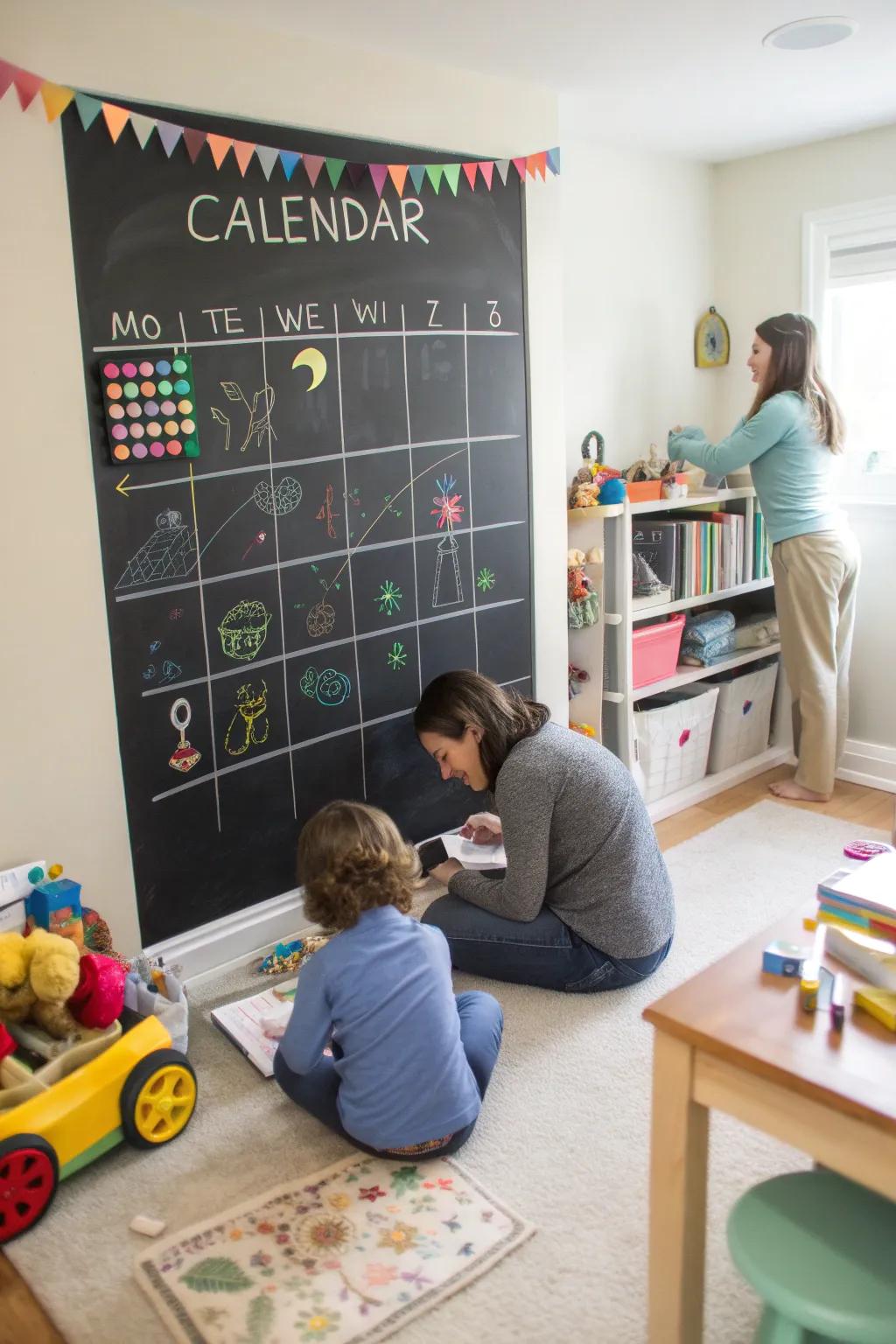 A slate calendar supports teaching organization.