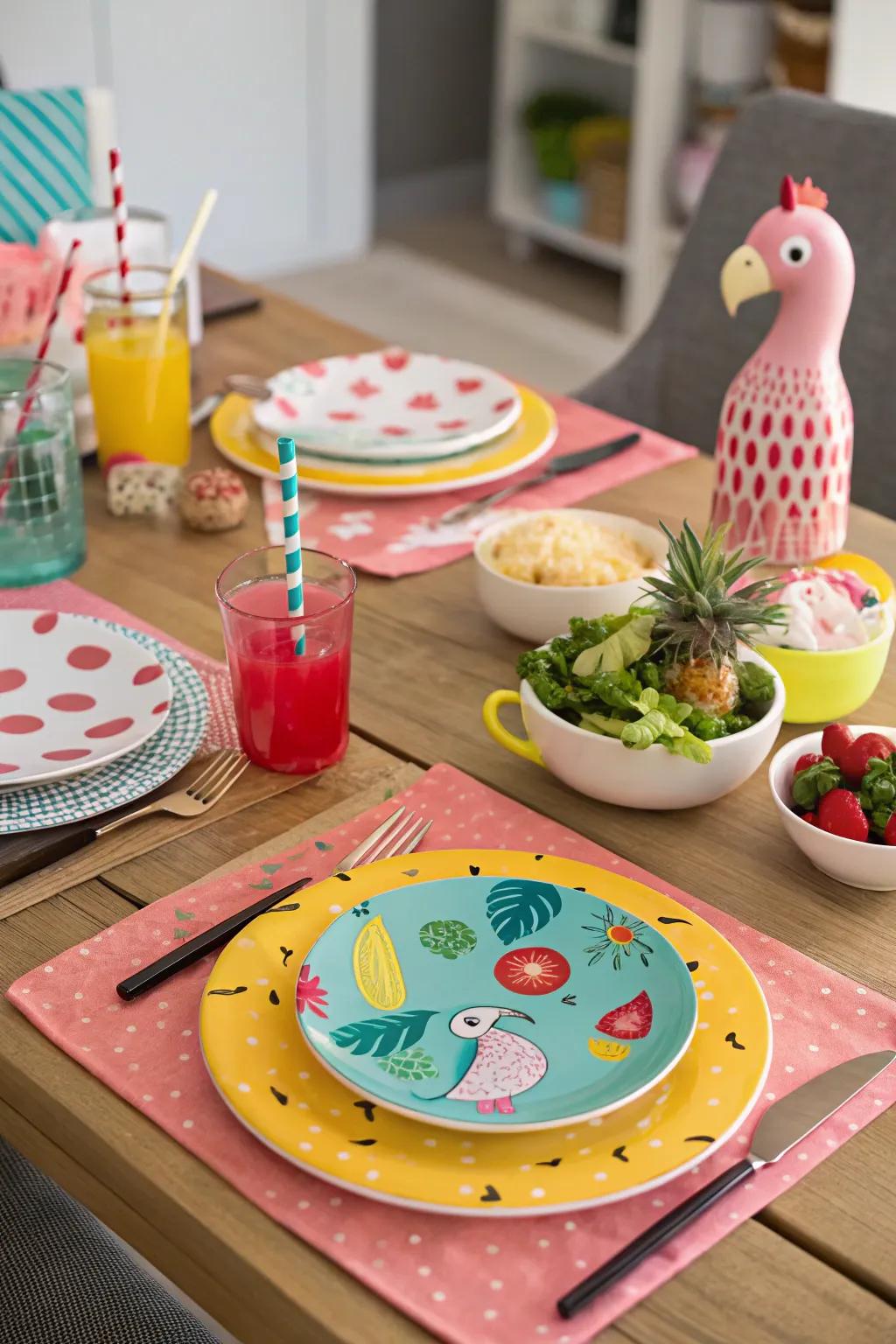 Whimsical chargers for a playful, imaginative feast.