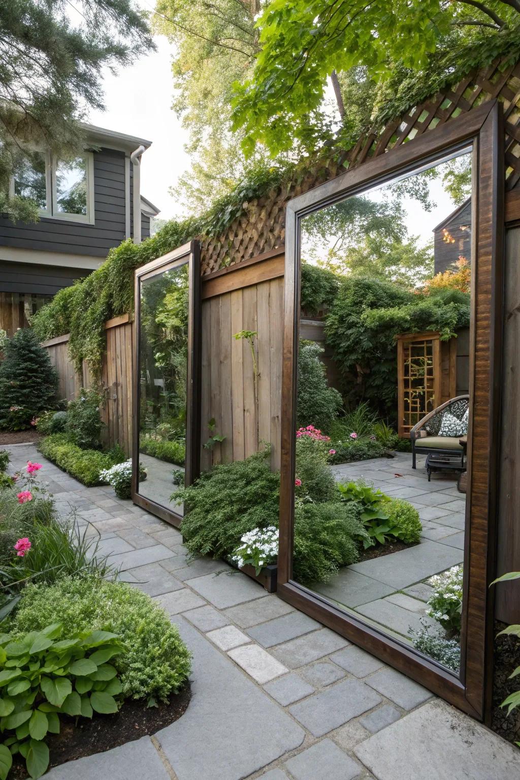 Reflections cleverly used outdoors can enhance privacy with style.