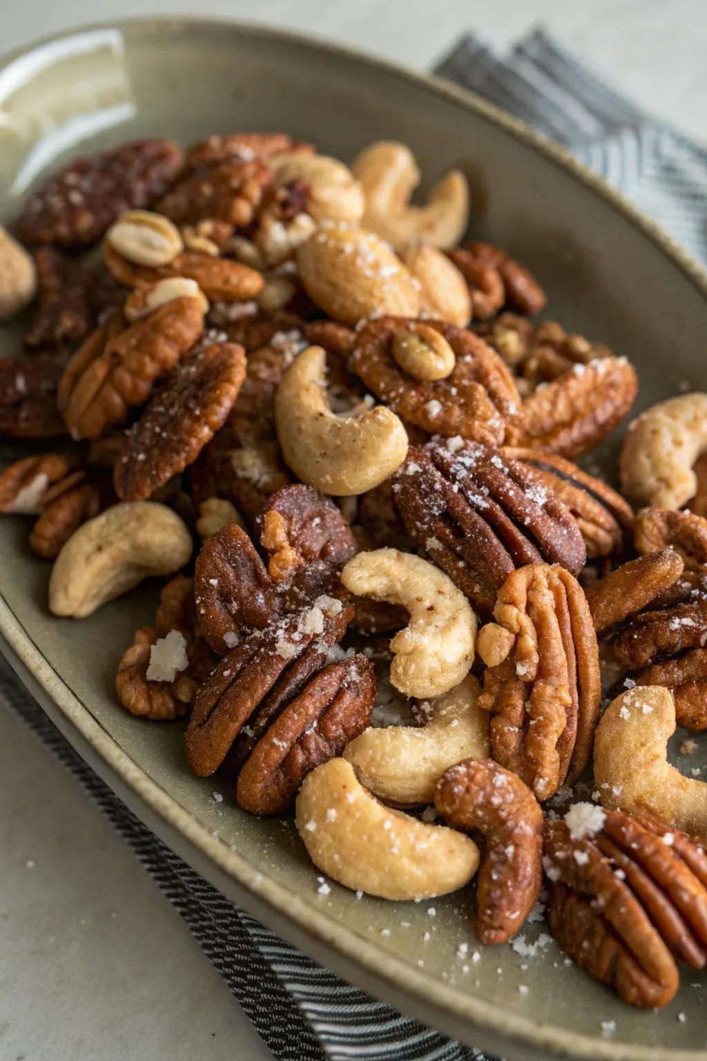Savory roasted nut selection for balance.