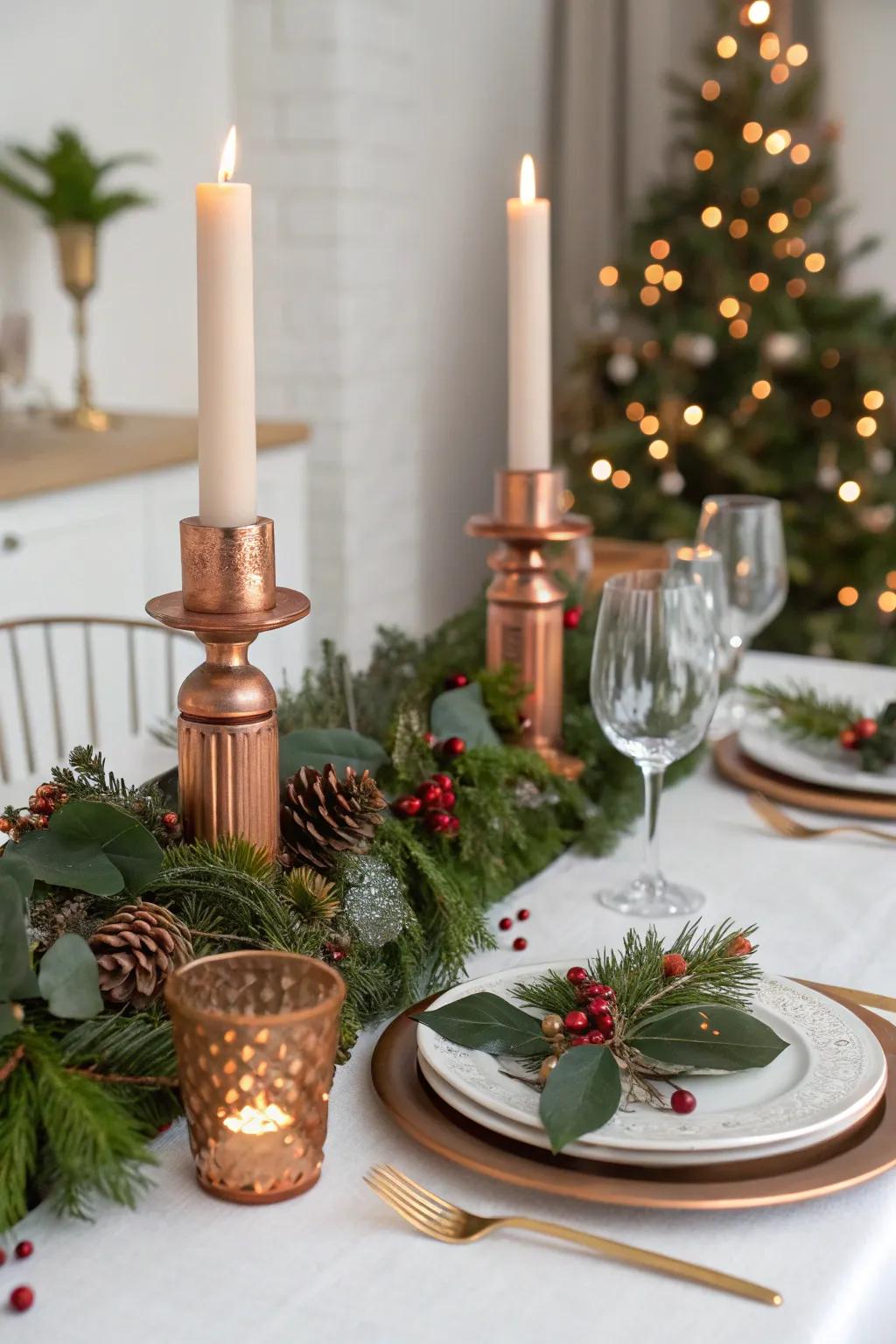 Bronze elements add a warm metallic glow to the setting.