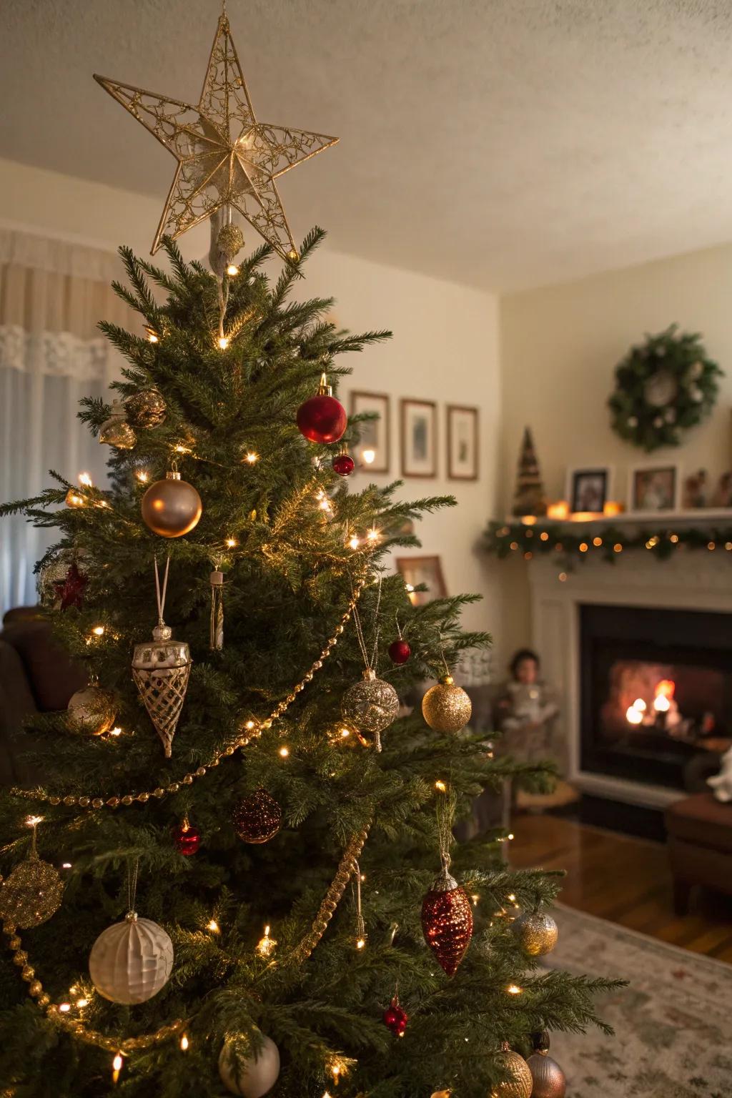 A nostalgic Christmas tree adorned with bygone era vibes.