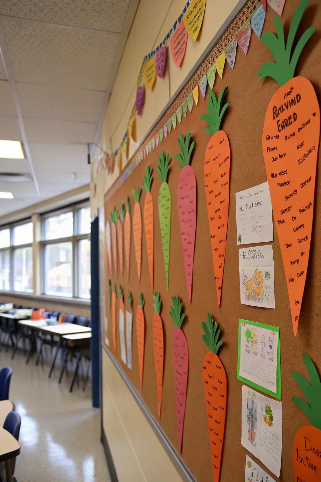 A creative carrot bulletin board designed for Spring.
